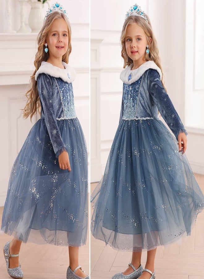 Luzlen Toddler Snow Princess Costume Girls Blue Queen Dress for Halloween Christmas Cosplay Party Outfits, 6-7Y(Tag 140) - Image 3